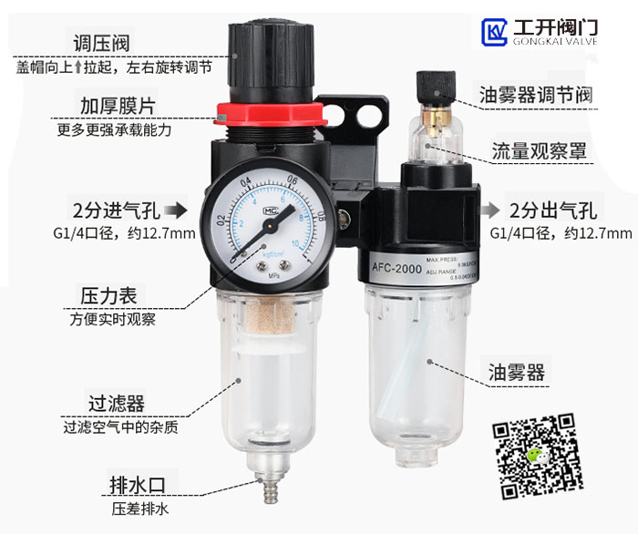 气动三联件之一：油水分离减压过滤器