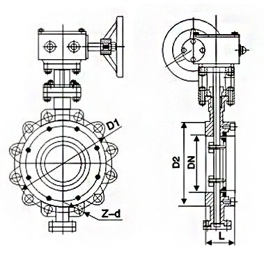 上海工开阀门凸耳式蝶阀结构尺寸图